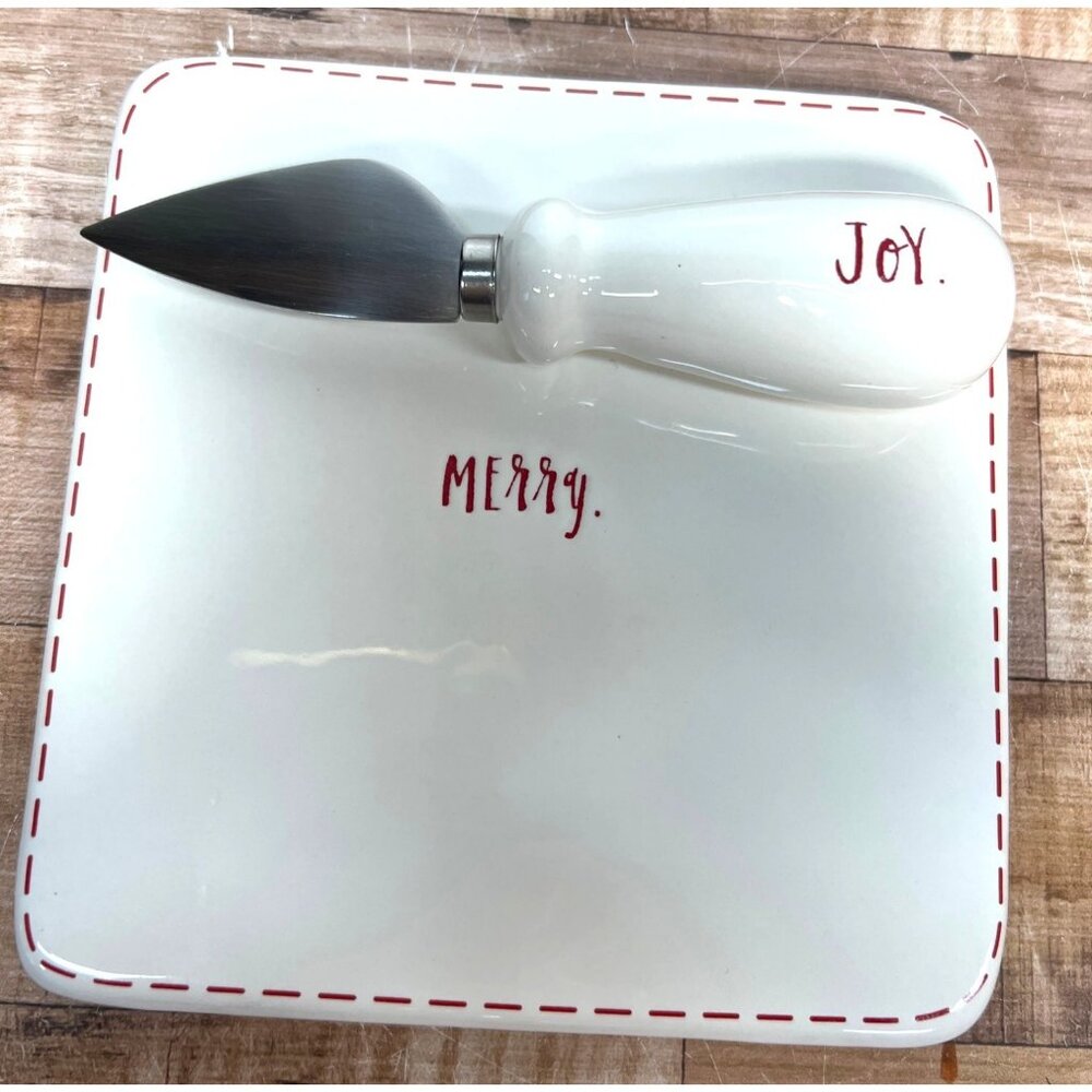 Rae Dunn Merry Cheese Plate & Knife Set  Dishwasher Safe